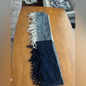 Black and Gray Knit Scarf with Fringe